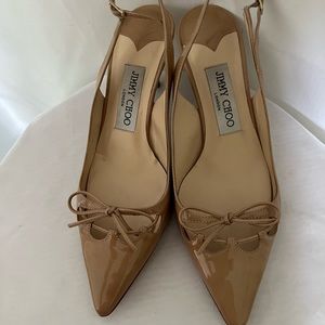 Vintage Jimmy Choo Tan Camel Patent Slingback 3” Heels
